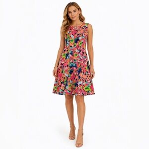 Jones New York Floral Pleated Fit & Flare Dress Multicolor Size 12